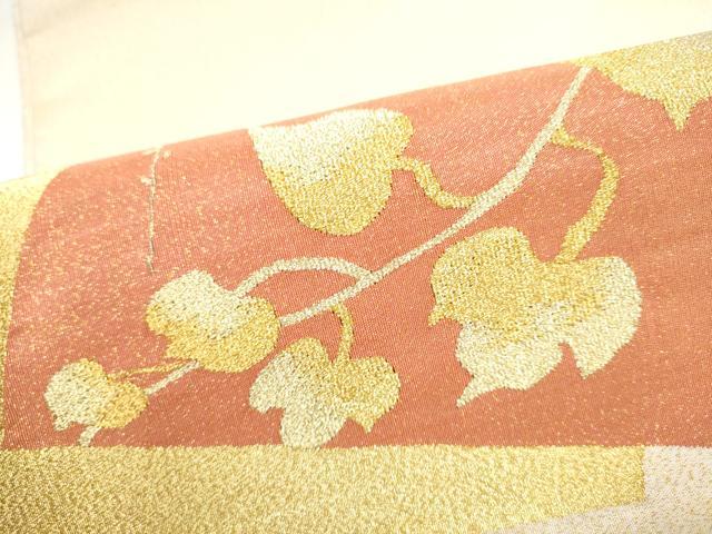 平和屋着物●爪掻き本綴れ 太鼓柄袋帯 地紙重ね蔦の葉文 金糸 正絹 逸品 CABI9169hy