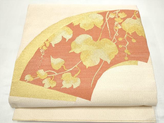 平和屋着物●爪掻き本綴れ 太鼓柄袋帯 地紙重ね蔦の葉文 金糸 正絹 逸品 CABI9169hy