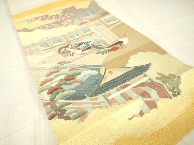 平和屋着物▼明綴れ 太鼓柄袋帯 源氏物語 金糸 正絹 逸品 DABG0860az