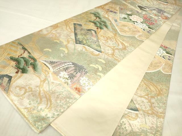 平和屋着物▼六通柄袋帯 冊子花文 金糸 正絹 逸品 DABG0911az