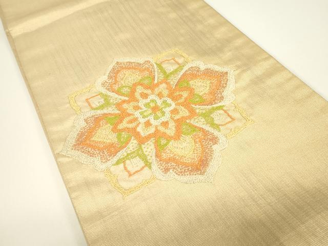 平和屋着物▼中国三大刺繍 相良刺繍 総刺繍 太鼓柄袋帯 正倉院花文 正絹 逸品 DABG0966az