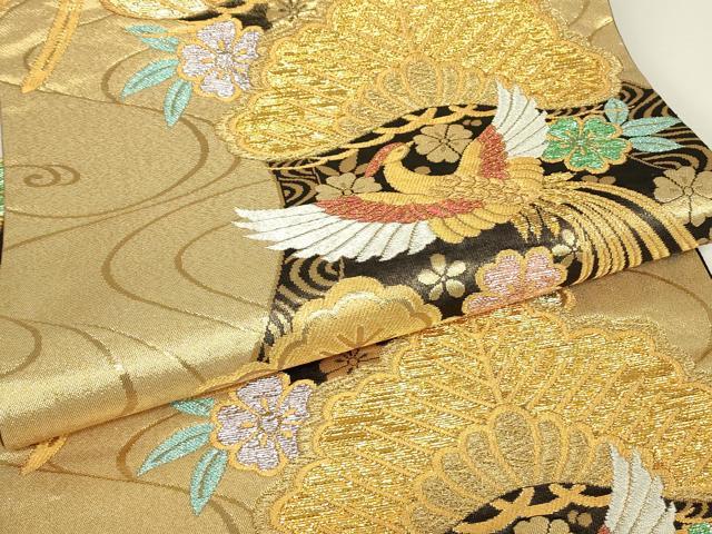 平和屋着物▼六通柄袋帯 鳳凰花松文 金糸 正絹 逸品 DABG0973az