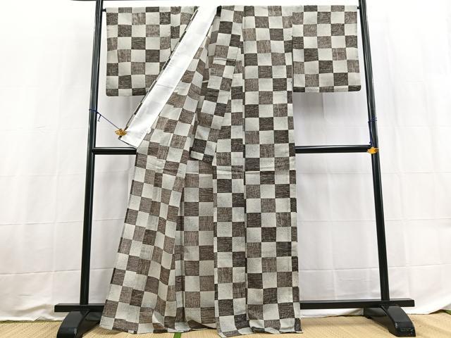 平和屋着物*夏物 小紋 絽 市松文様 洗える着物 BAAX3980yc