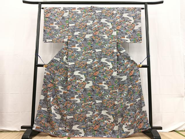 平和屋着物■上質な小紋 型染め 大名行列 正絹 逸品 BAAX9092yc
