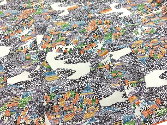 平和屋着物■上質な小紋 型染め 大名行列 正絹 逸品 BAAX9092yc