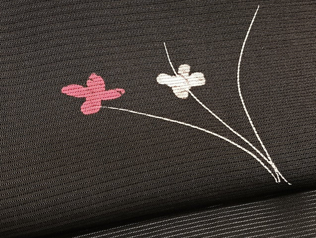 平和屋着物*夏物 小紋 絽 枝花文 黒地 正絹 逸品 BAAX7296hv