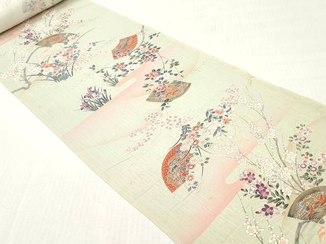 平和屋着物▼小紋 反物 着尺 地紙飛鶴草花文 暈し染め 金銀彩 逸品 未使用 DABG7508zy
