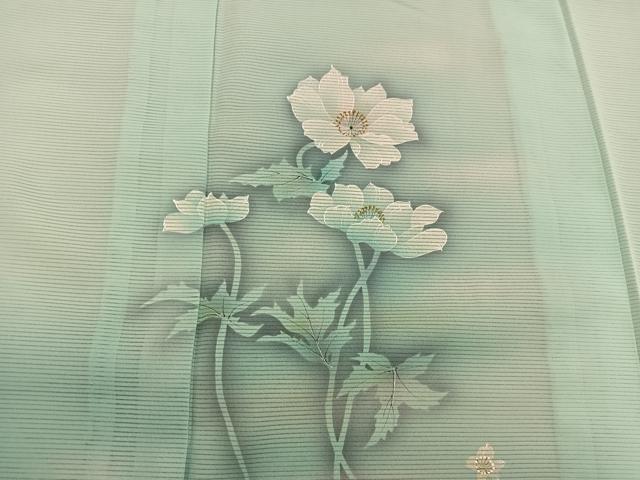 平和屋着物*夏物 訪問着 絽 枝花文 暈し染め 金糸 洗える着物 BAAX8086mz