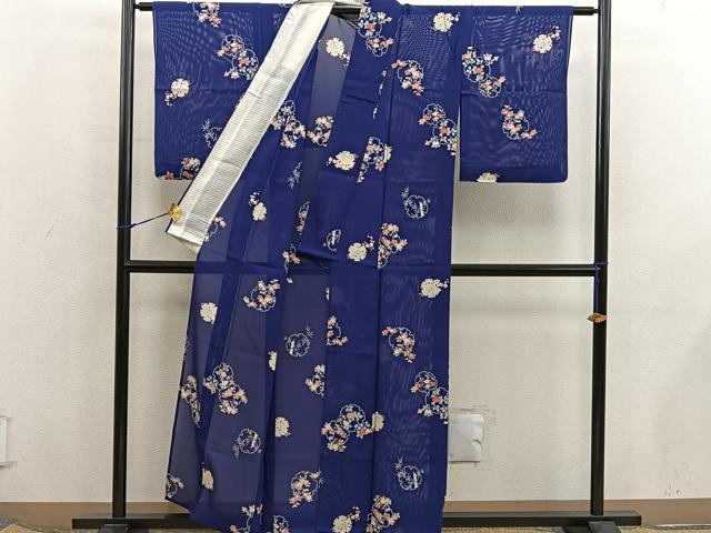 平和屋着物*夏物 小紋 絽 雪輪花文 正絹 逸品 BAAX8143mz