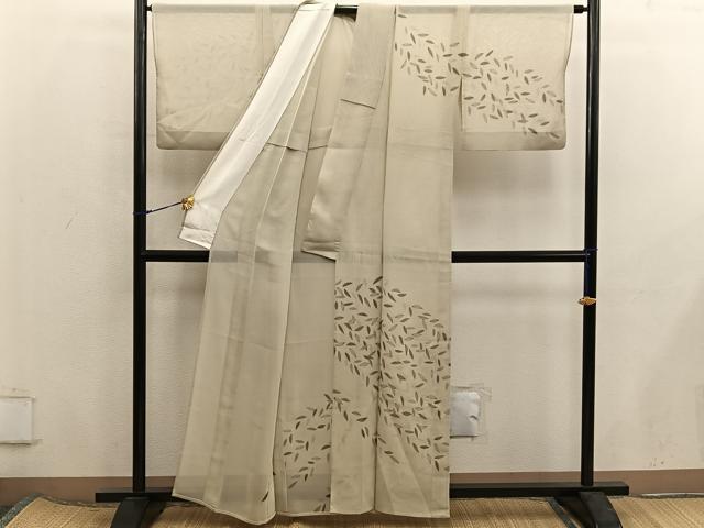 平和屋着物*夏物 訪問着 紗 駒刺繍 草葉文 正絹 逸品 BAAX8144mz
