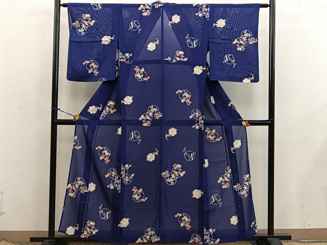 平和屋着物*夏物 小紋 絽 雪輪花文 正絹 逸品 BAAX8143mz