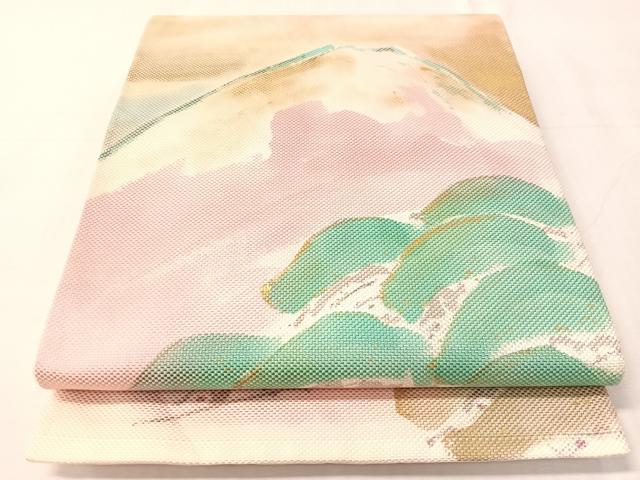 平和屋着物●六通柄袋帯 作家物 富士山 松 金彩 正絹 逸品 CABJ0429vp