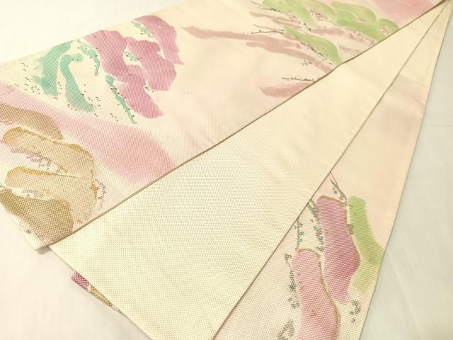 平和屋着物●六通柄袋帯 作家物 富士山 松 金彩 正絹 逸品 CABJ0429vp