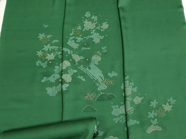 平和屋着物▼付下げ 反物 着尺 八掛付き 渡橋花松文 金彩 逸品 未使用 DABG9128we