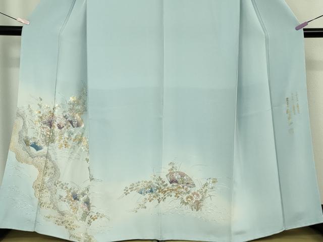 平和屋本店●極上 金彩友禅 卓越技能者 名工 和田光正 訪問着 地紙花文 空色地 暈し染 金銀彩 京都きもの友禅扱い 逸品 未使用DZAA9682kh6