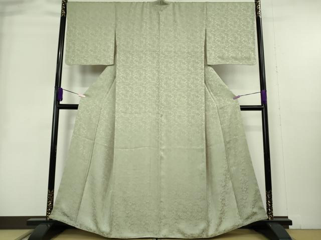 平和屋本店●極上 創業280年 誉田屋源兵衛 色無地 お召地 南天草葉地紋 柳鼠色 逸品 未使用 DZAB2952kh6