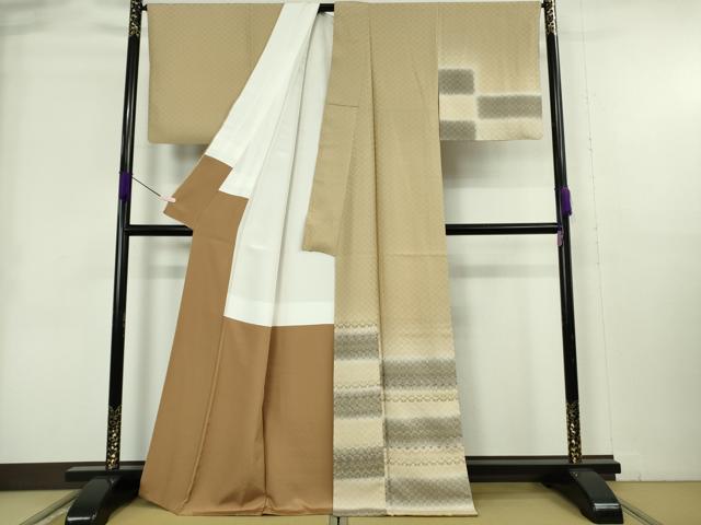 平和屋本店●極上 訪問着 花織 紬 横段文 逸品 DZAB2475kh6