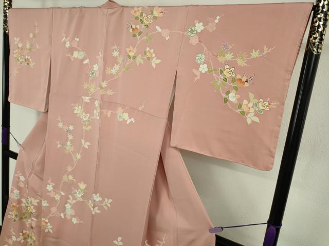 平和屋本店●極上 創業460年・千總 訪問着 駒刺繍 橘楓花文 紅梅色地 金彩 三越扱い 逸品 DZAA8695kh6