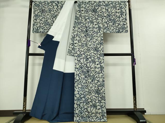 平和屋本店●極上 浦野理一 経節紬 型染 更紗花唐草文 逸品 未使用 DZAB3296kh6