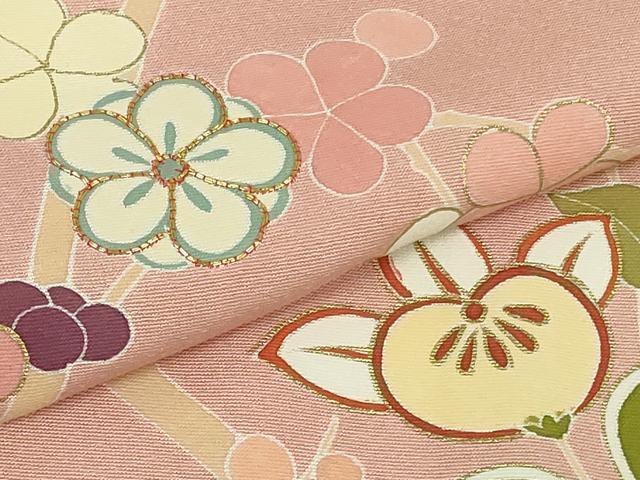 平和屋本店●極上 創業460年・千總 訪問着 駒刺繍 橘楓花文 紅梅色地 金彩 三越扱い 逸品 DZAA8695kh6