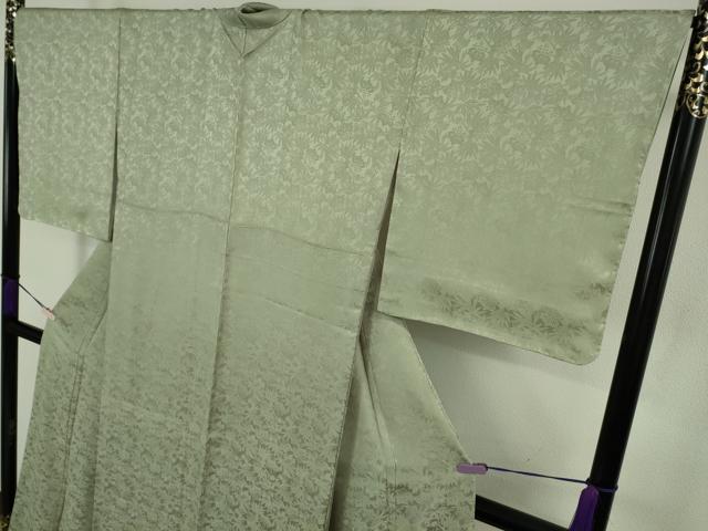 平和屋本店●極上 創業280年 誉田屋源兵衛 色無地 お召地 南天草葉地紋 柳鼠色 逸品 未使用 DZAB2952kh6