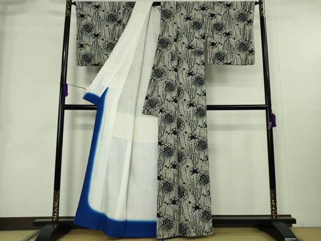 平和屋本店●極上 銀座こうげい 手染 小紋 本藍 源氏車 氷割れ 鬼しぼ縮緬 たとう紙付き 逸品 DZAB4443kh6