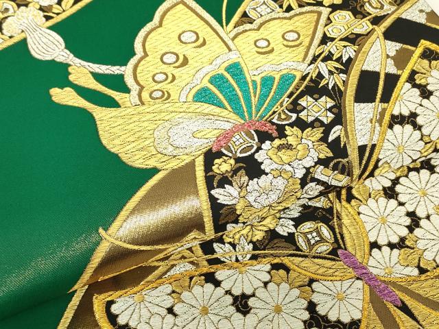 平和屋着物▼西陣 六通柄袋帯 舞蝶宝尽くし花文 金銀糸 証紙付き 正絹 逸品 未使用 DABH6043az