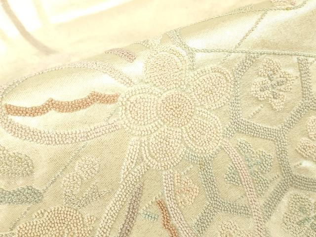 平和屋着物▼中国三大刺繍 相良刺繍 総刺繍 太鼓柄京袋帯 檜扇花鳥文 引箔 正絹 逸品 DABH6053az