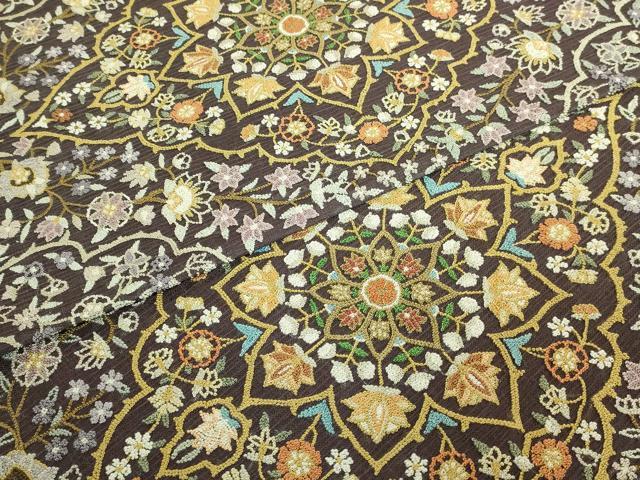 平和屋本店*最高級 夏物 中国三大刺繍 総相良刺繍 総刺繍 袋帯 正倉院花文 紫鳶色地 逸品 未使用 DZAB8037kh6