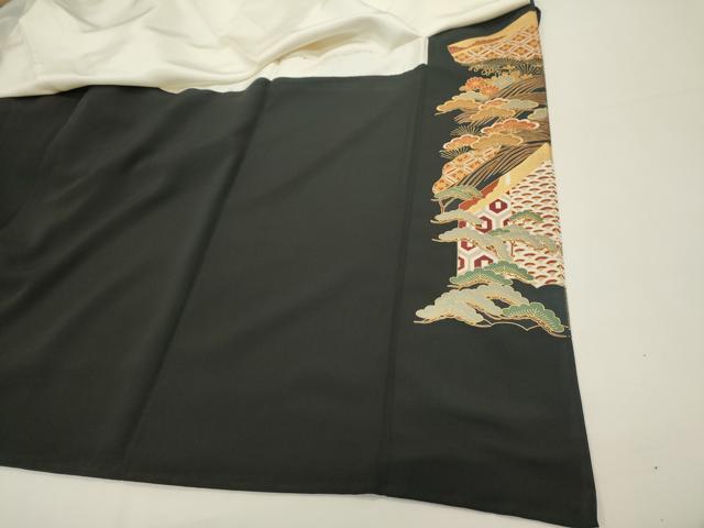 平和屋着物■豪華黒留袖 駒刺繍 扇面枝梅文 金彩 正絹 逸品 DABI0668cd