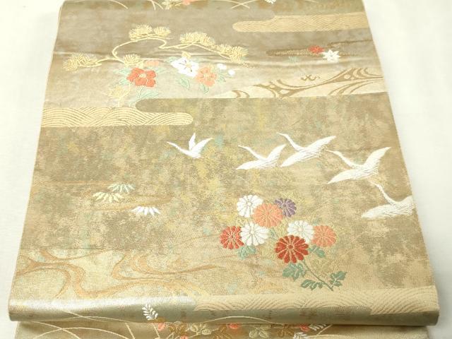 平和屋本店▼六通柄袋帯 唐織 霞取草花文 本金二重箔 引箔 正絹 逸品 DABI1052sf