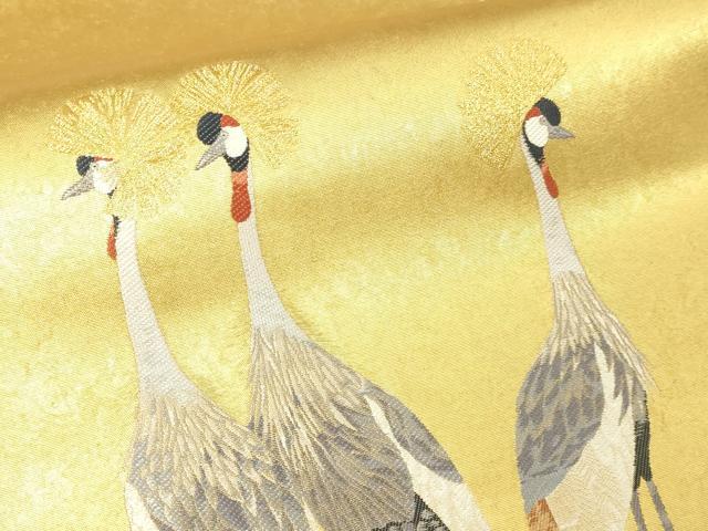平和屋本店●西陣 長嶋成織物 ながしま帯 六通柄袋帯 冠鶴 花鳥の世界 本金箔 瀞金錦 上代55万 証紙付き 正絹 逸品 DABI1085sf