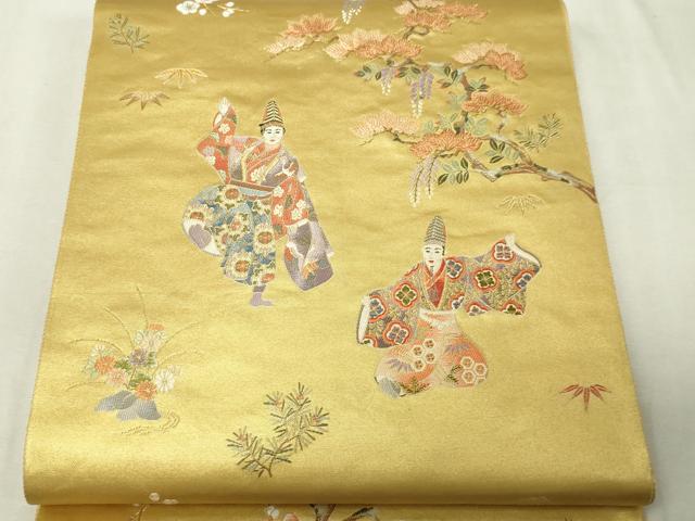 平和屋本店●六通柄袋帯 三番叟絵文 本金箔 金泥箔 正絹 逸品 DABI1091sf