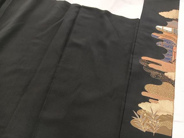 平和屋着物■豪華黒留袖 駒刺繍 飛鶴平安人物文 金彩 正絹 逸品 BAAX9191yc