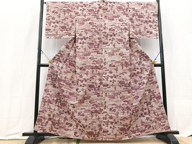 平和屋着物■上質な小紋 紬地 花鳥風景文 正絹 逸品 未使用 BAAX9189yc