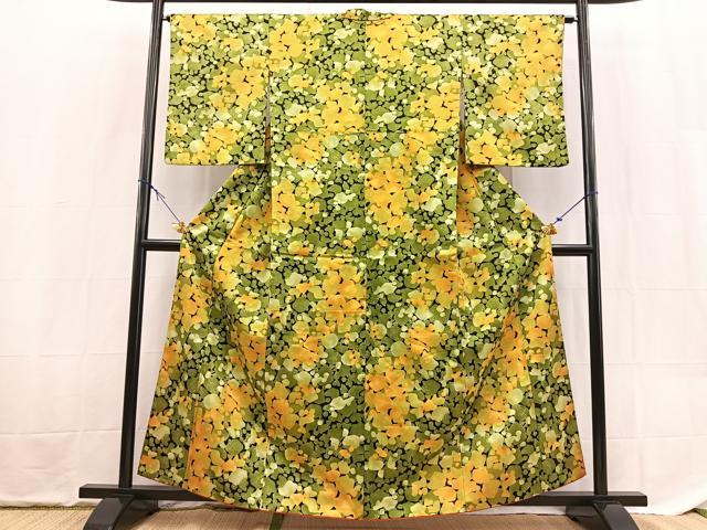 平和屋着物■小紋 抽象文 黒地 洗える着物 BAAX9263yc