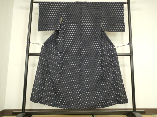 平和屋着物▽上質な紬 単衣 菱繋ぎ 正絹 逸品 DABH6124az