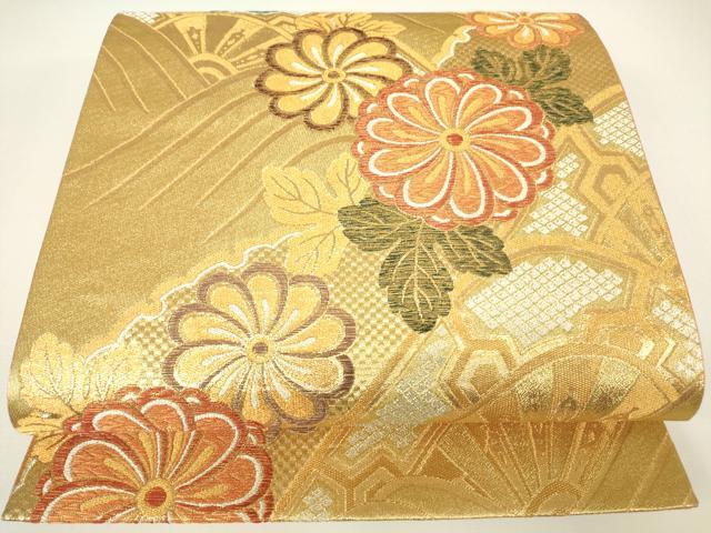 平和屋着物▼六通柄袋帯 片輪車花文 金糸 鈴乃屋扱い 正絹 逸品 DABH6148az