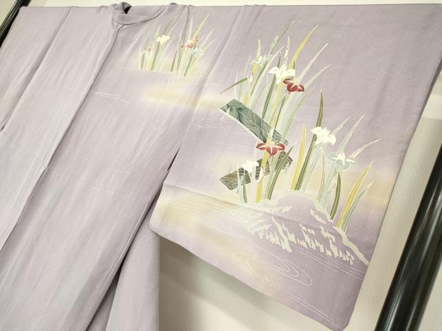 平和屋着物▽訪問着 単衣 友禅 杜若 カキツバタ 正絹 逸品 DABH6134az