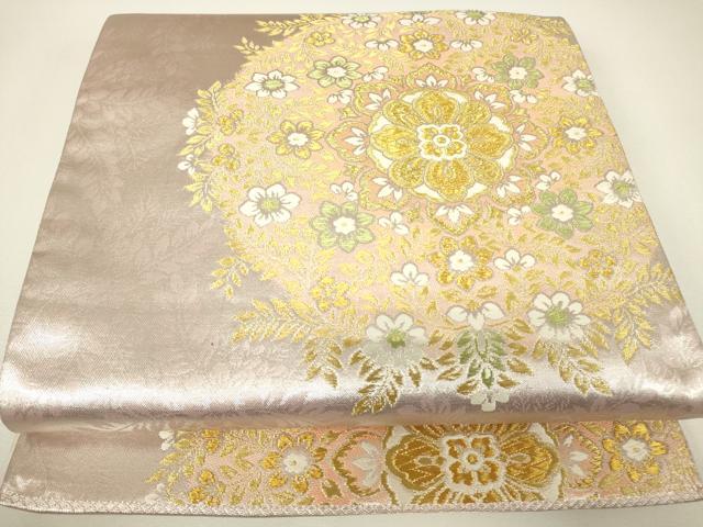 平和屋着物▼六通柄袋帯 正倉院花文 金糸 正絹 逸品 DABH6166az