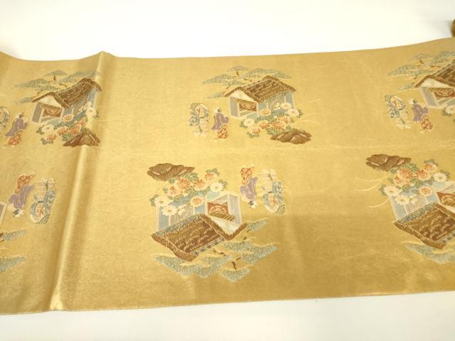 平和屋着物▼六通柄袋帯 江戸風俗文 金糸 正絹 逸品 DABH6176az