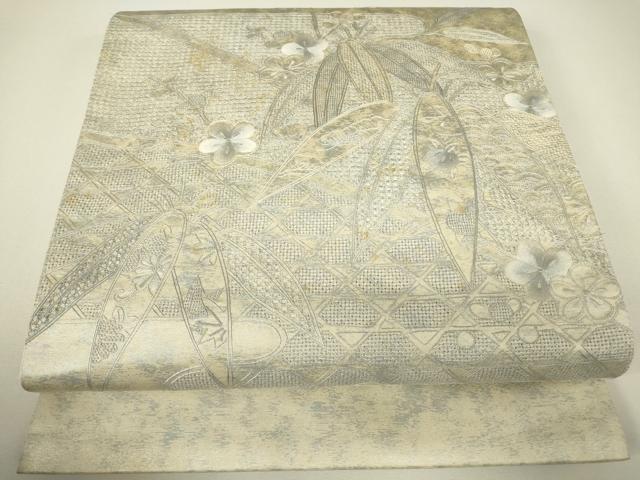 平和屋着物▼中国三大刺繍 スワトウ刺繍 汕頭刺繍 総刺繍 太鼓柄袋帯 笹取籬花文 引箔 正絹 逸品 DABH6203az