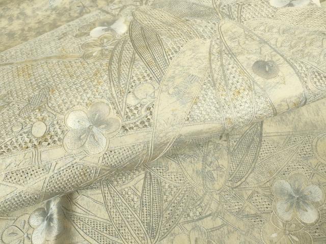 平和屋着物▼中国三大刺繍 スワトウ刺繍 汕頭刺繍 総刺繍 太鼓柄袋帯 笹取籬花文 引箔 正絹 逸品 DABH6203az