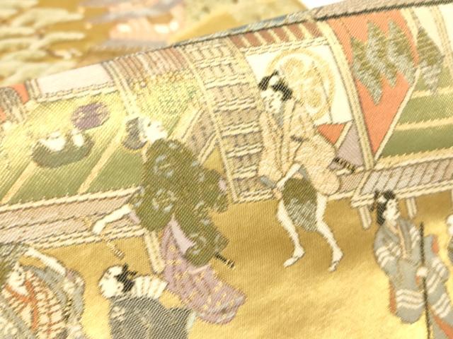 平和屋着物▼六通柄袋帯 江戸風俗文 金糸 正絹 逸品 DABH6176az