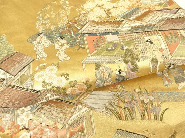 平和屋着物▼六通柄袋帯 江戸風俗文 金糸 正絹 逸品 DABH6176az