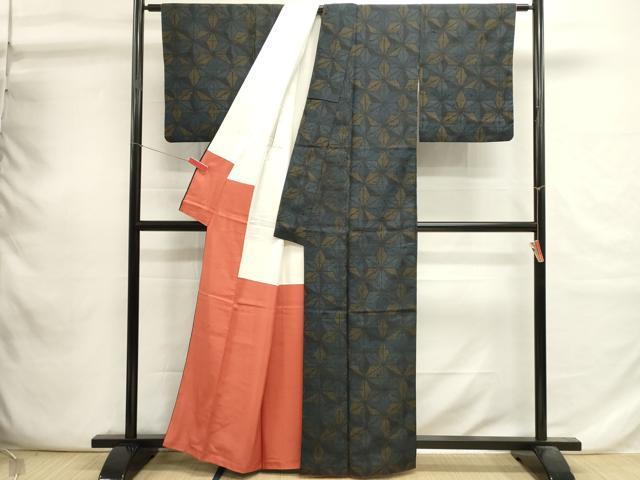 平和屋着物■上質な紬 麻の葉文様 正絹 逸品 DABI0738cd