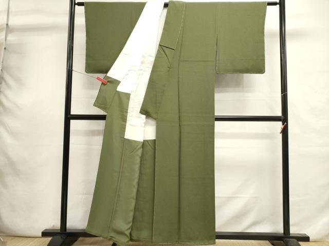 平和屋着物■上質な色無地 作家物 霞地紋 黄海松茶色 正絹 逸品 DABI0724cd