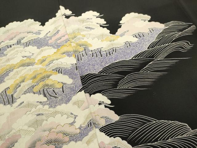 平和屋着物■豪華黒留袖 駒刺繍 浜松文 金彩 正絹 逸品 DABI0719cd