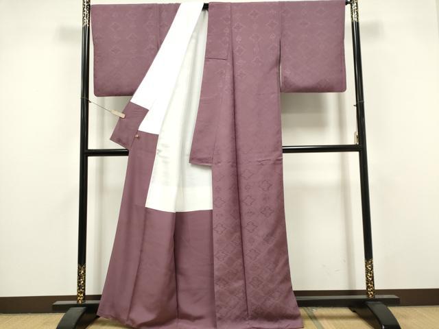 平和屋着物■上質な色無地 松皮菱花地紋 京紫色 さが美扱い 正絹 逸品 CABI6581ou