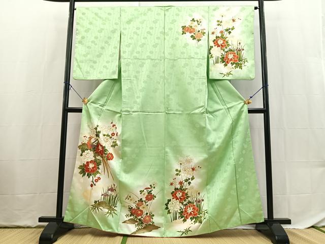 平和屋着物■訪問着 駒刺繍 孔雀花文 暈し染め 金彩 洗える着物 BAAX9329yc